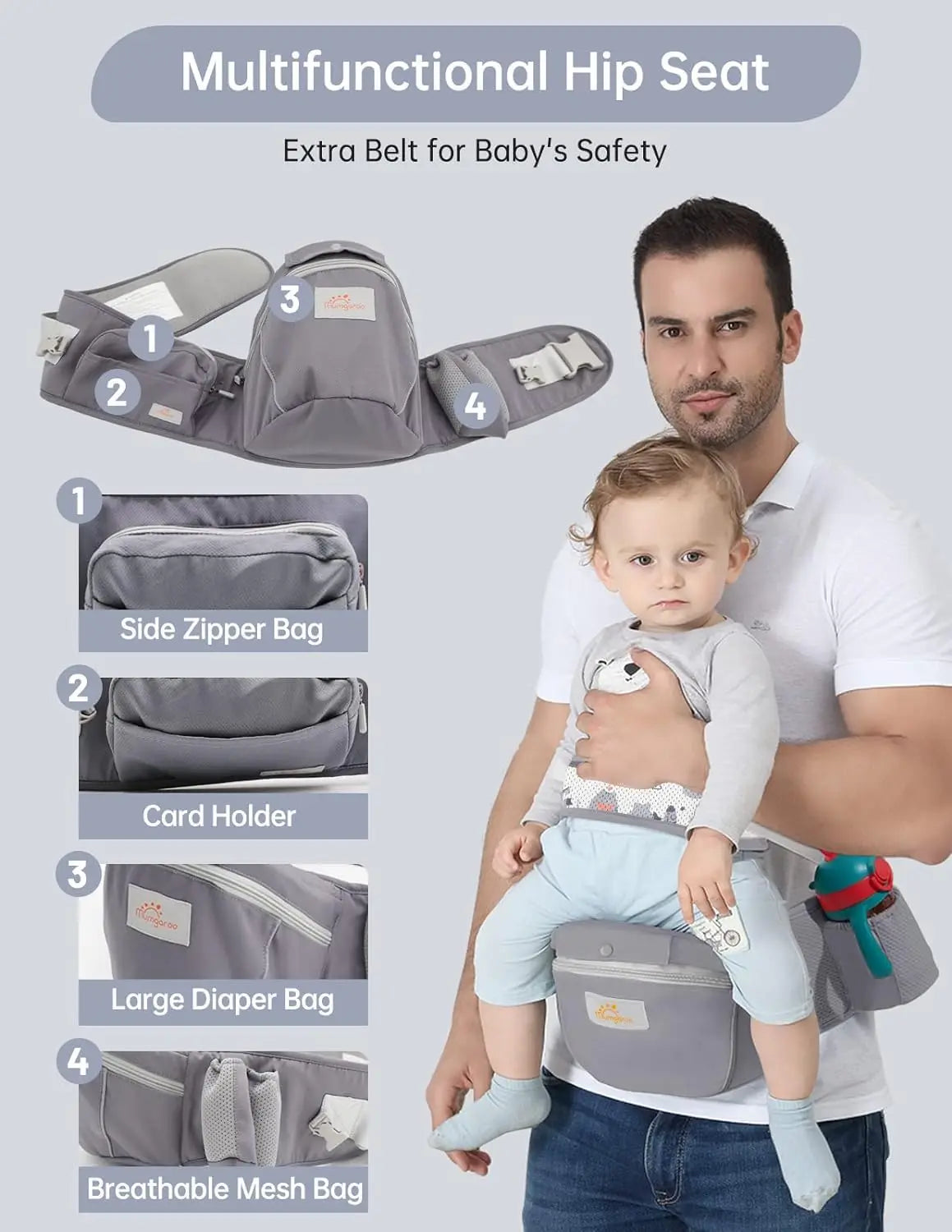 Baby Carrier, Newborn to Toddler, All Position Hip Carrier
