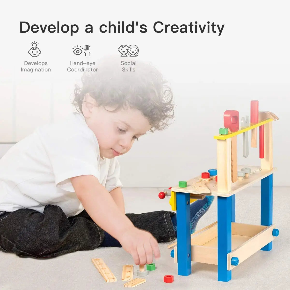 Toy Robotime Robud Solid Wood Tool Stand Workbench